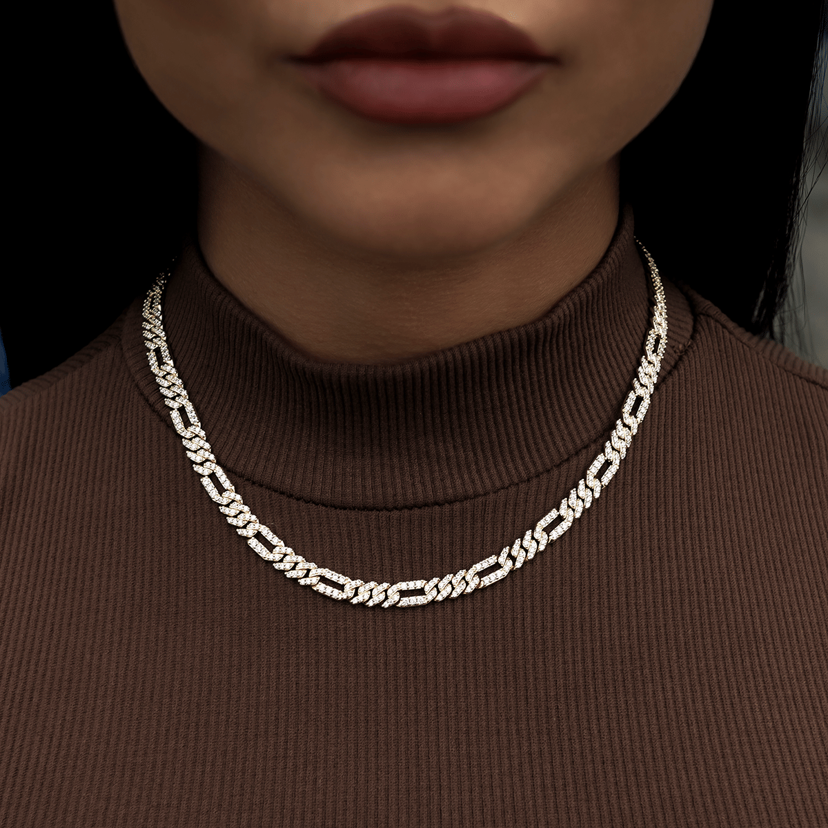 GLD Women Diamond Figaro Necklace in Yellow Gold - 6 mm