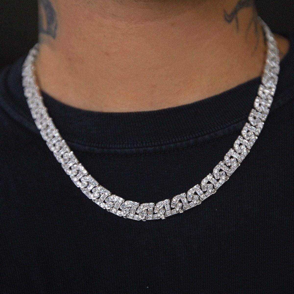 GLD Men Baguette Chain Link Necklace in White Gold - 8 mm