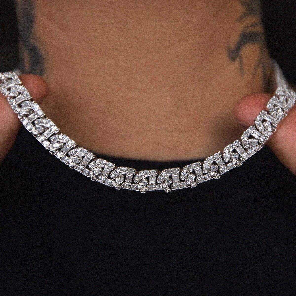 GLD Men Baguette Chain Link Necklace in White Gold - 8 mm