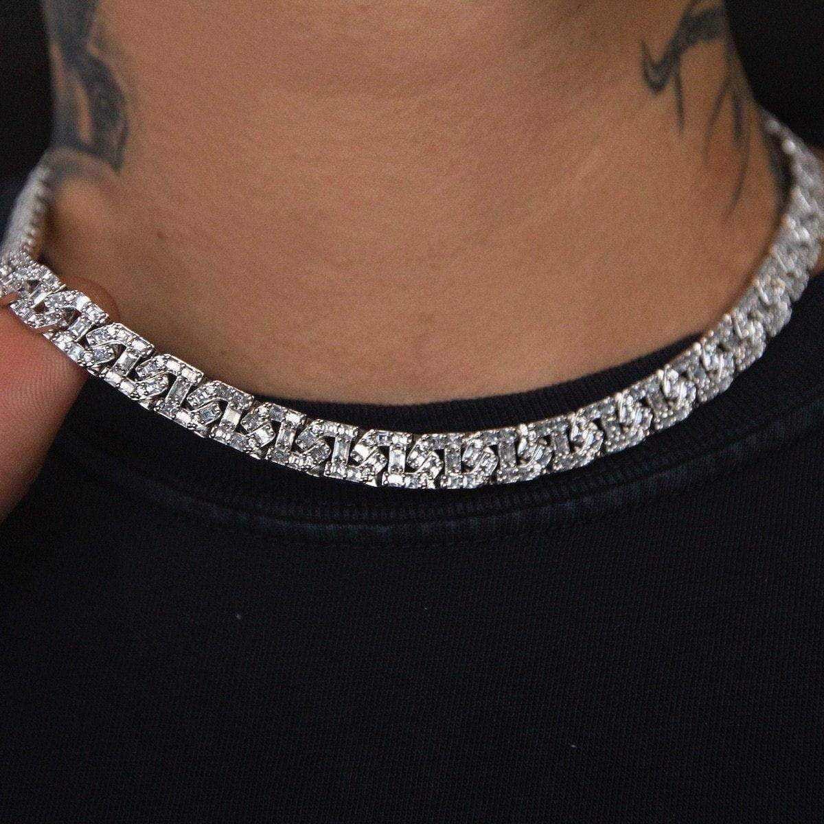 GLD Men Baguette Chain Link Necklace in White Gold - 8 mm