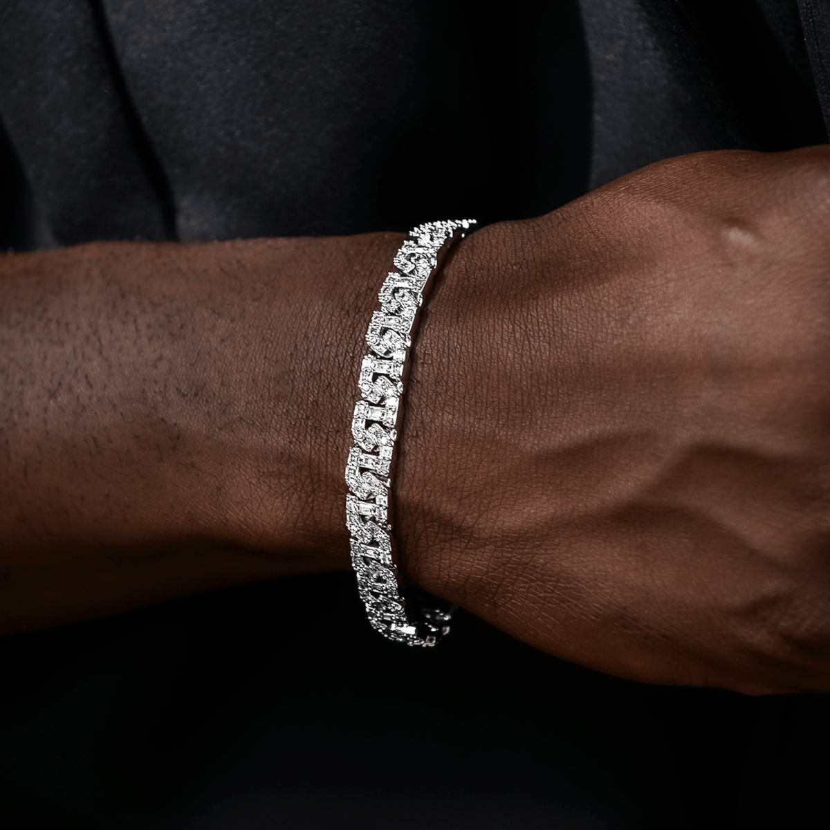 GLD Men Baguette Chain Link Bracelet in White Gold