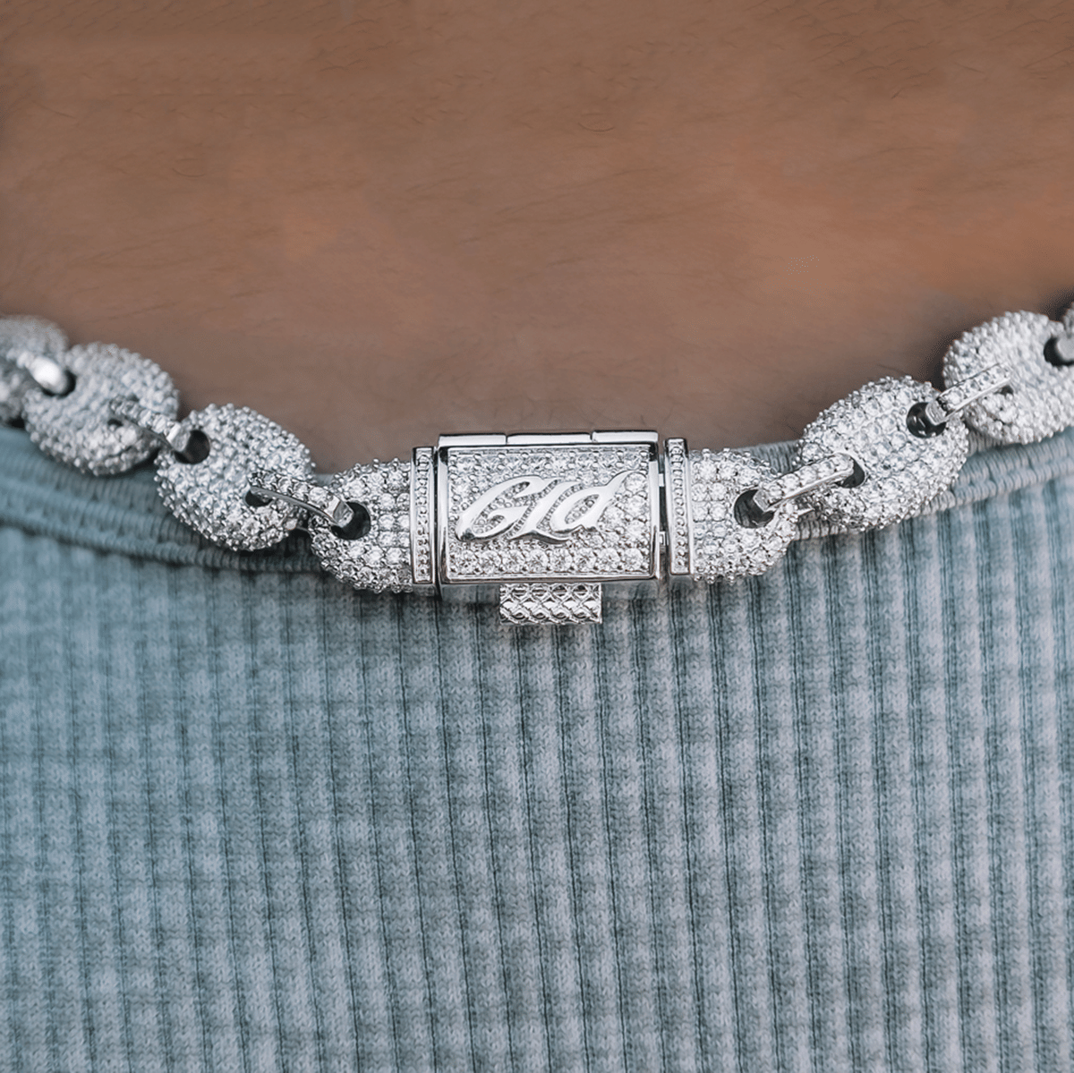 GLD Women Diamond Puffed Mariner Necklace in White Gold - 12 mm