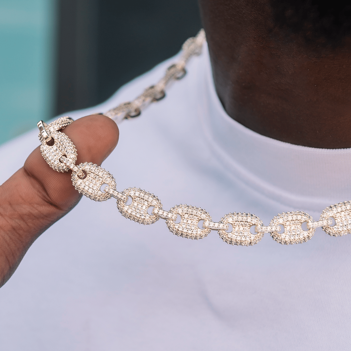 GLD Men Diamond Puffed Mariner Chain in Yellow Gold - 12 mm