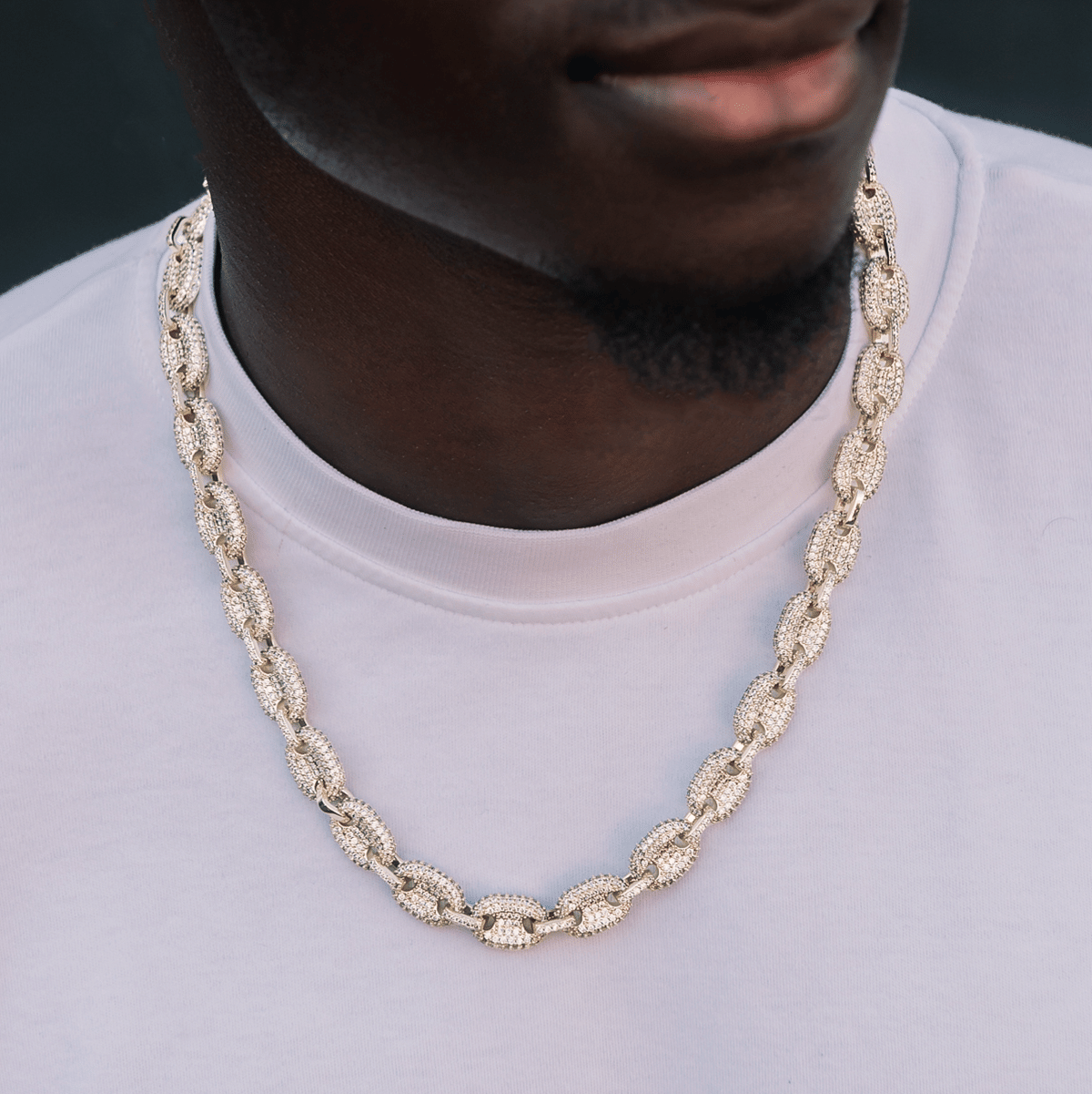 GLD Men Diamond Puffed Mariner Chain in Yellow Gold - 12 mm