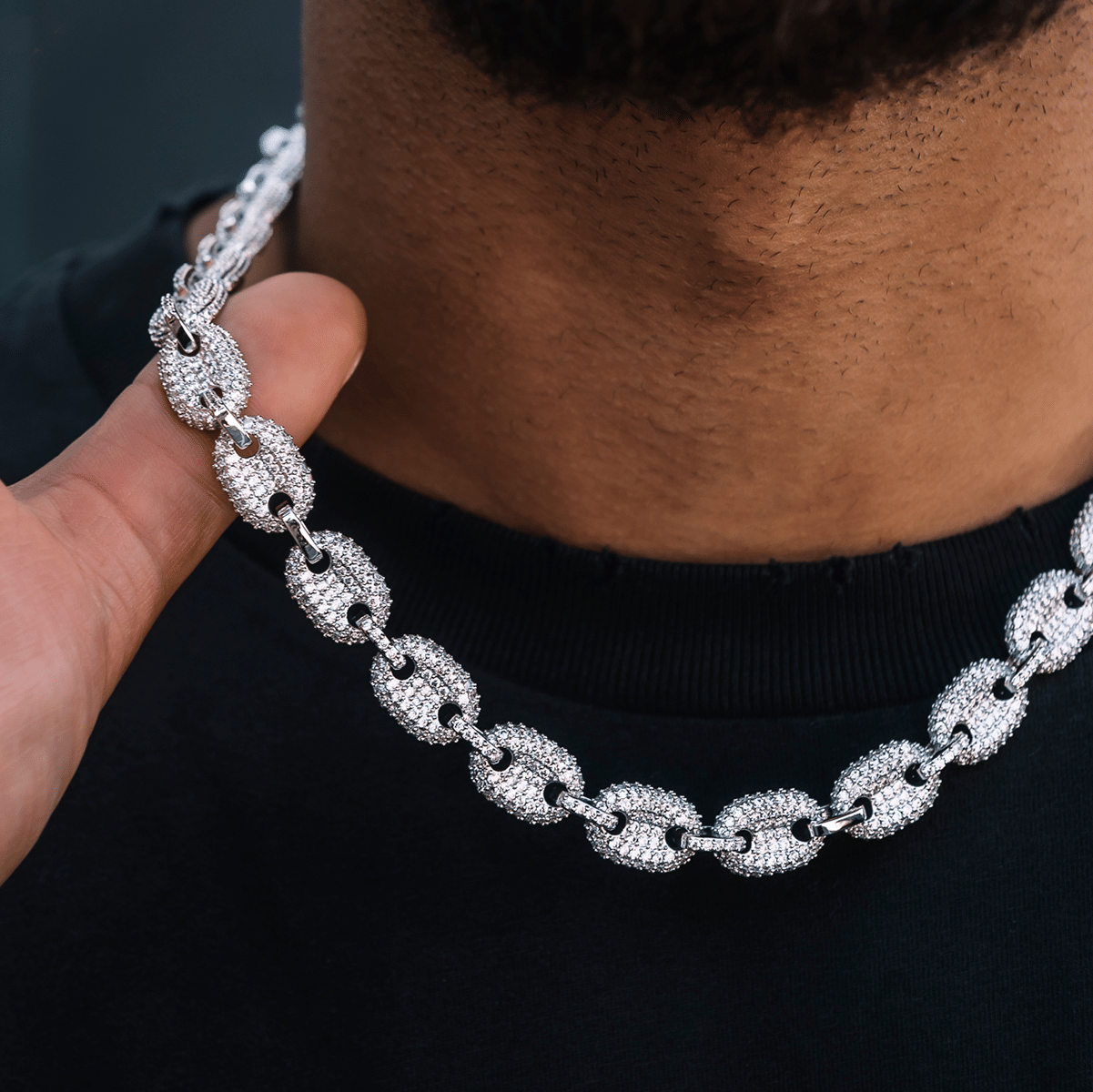 GLD Men Diamond Puffed Mariner Chain in White Gold - 12 mm