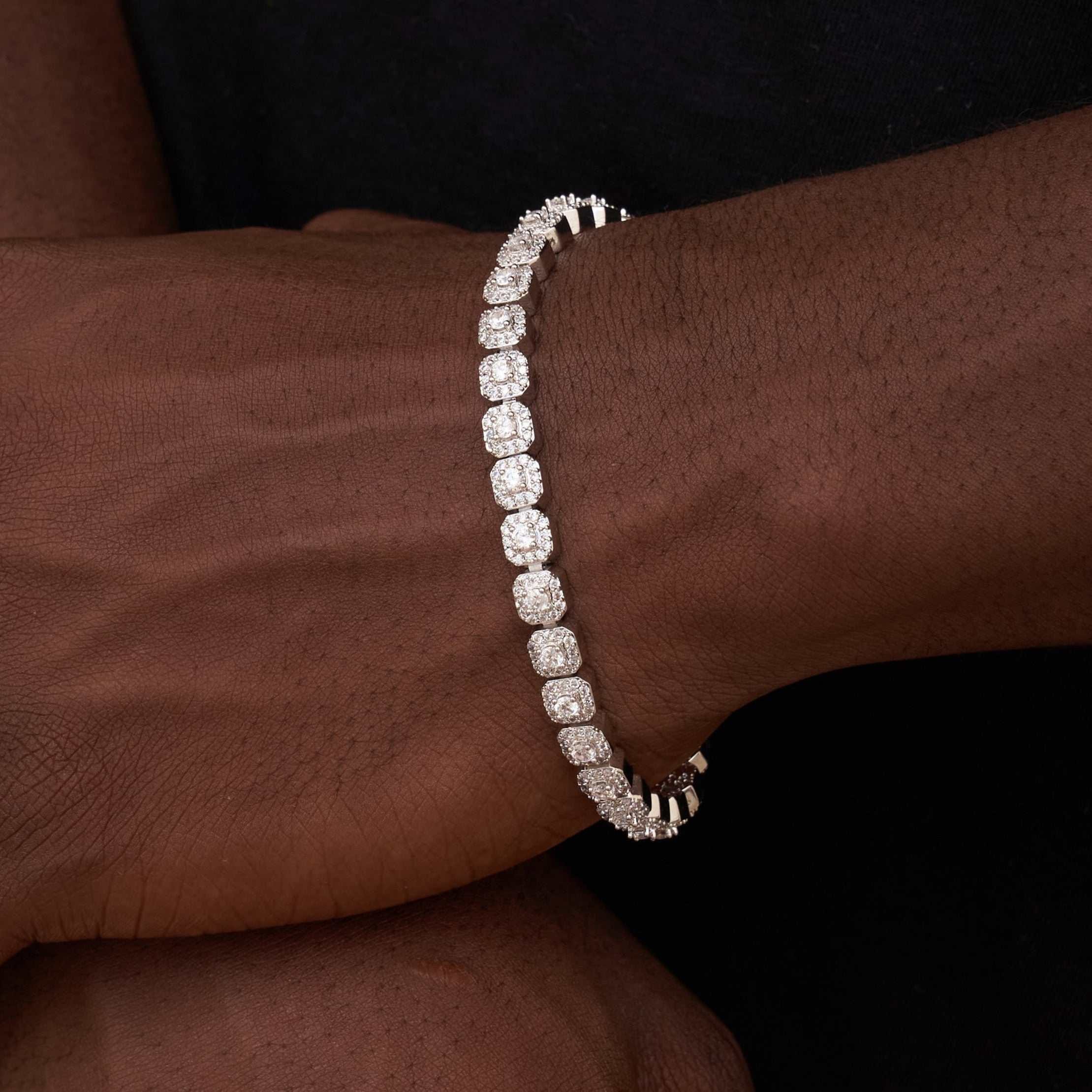 GLD Men Micro Clustered Tennis Bracelet - White Gold