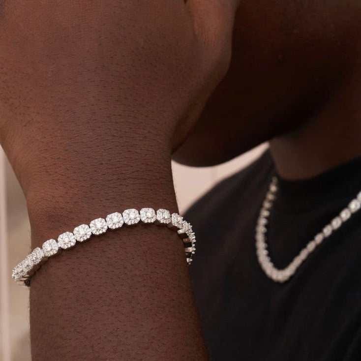 GLD Men Micro Clustered Tennis Bracelet - White Gold