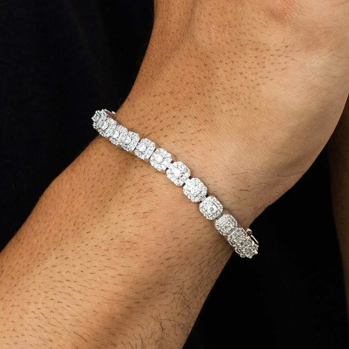 GLD Men Micro Clustered Tennis Bracelet - White Gold