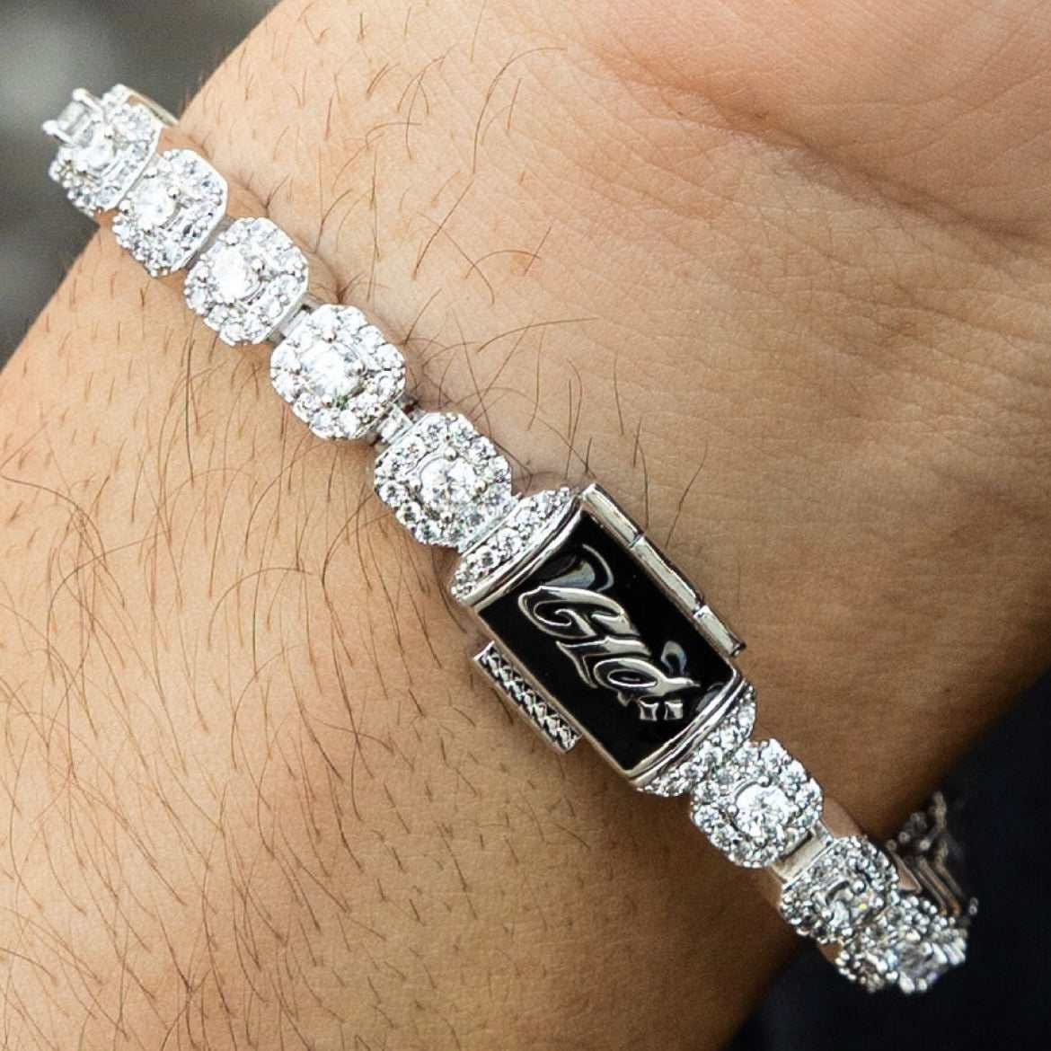 GLD Men Micro Clustered Tennis Bracelet - White Gold