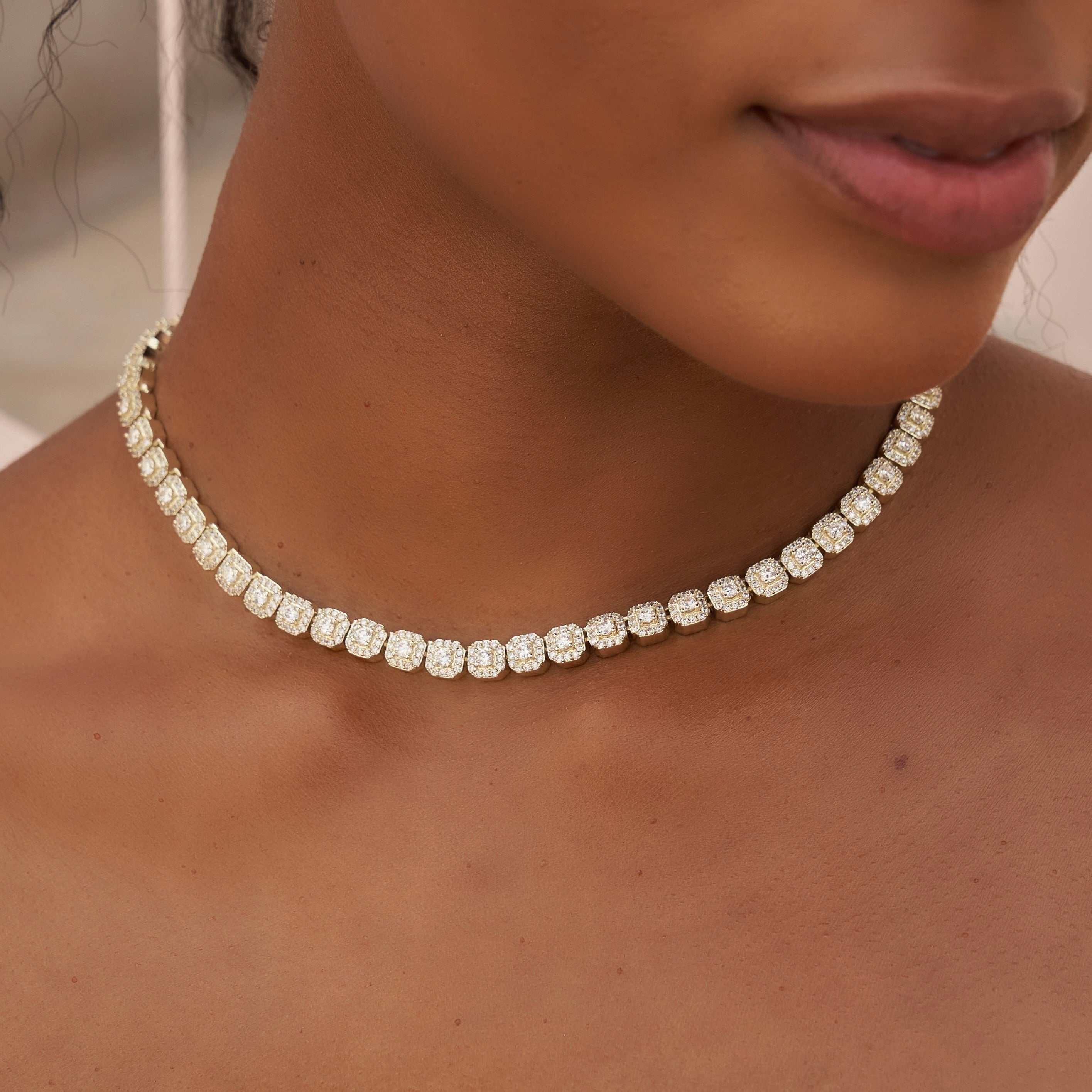 GLD Women Micro Clustered Tennis Necklace in Yellow Gold