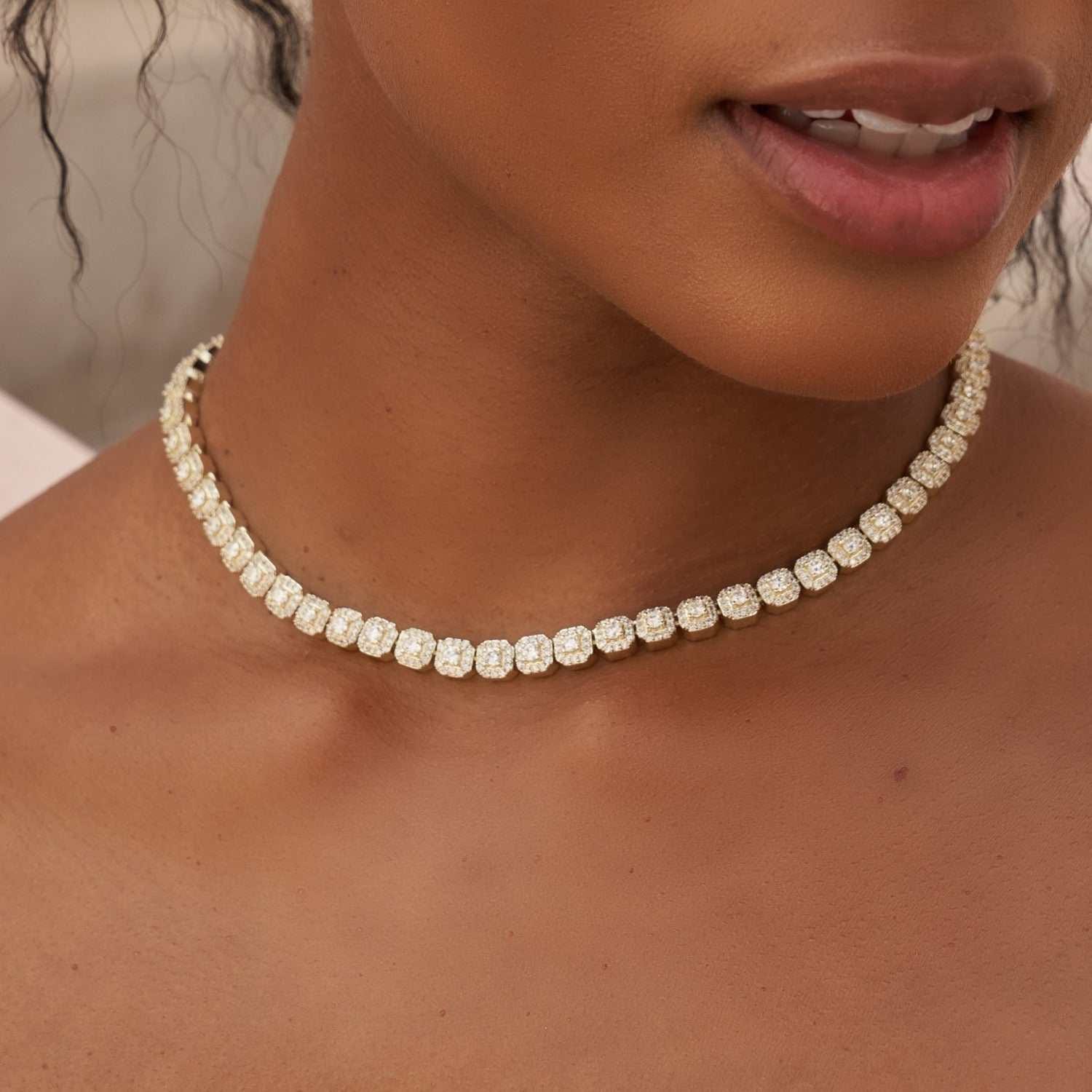 GLD Women Micro Clustered Tennis Necklace in Yellow Gold