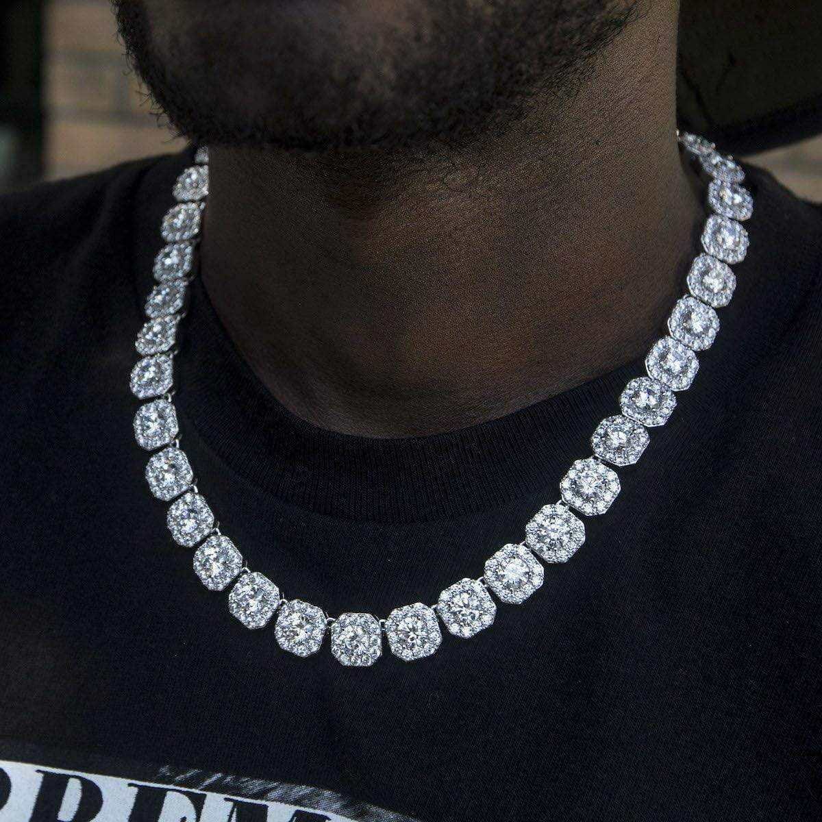 GLD Men Clustered Tennis Necklace in White Gold - 12 mm