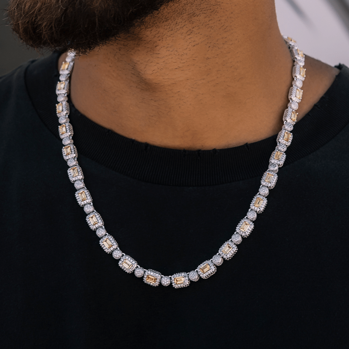 GLD Men Canary Baguette Pave Tennis Chain
