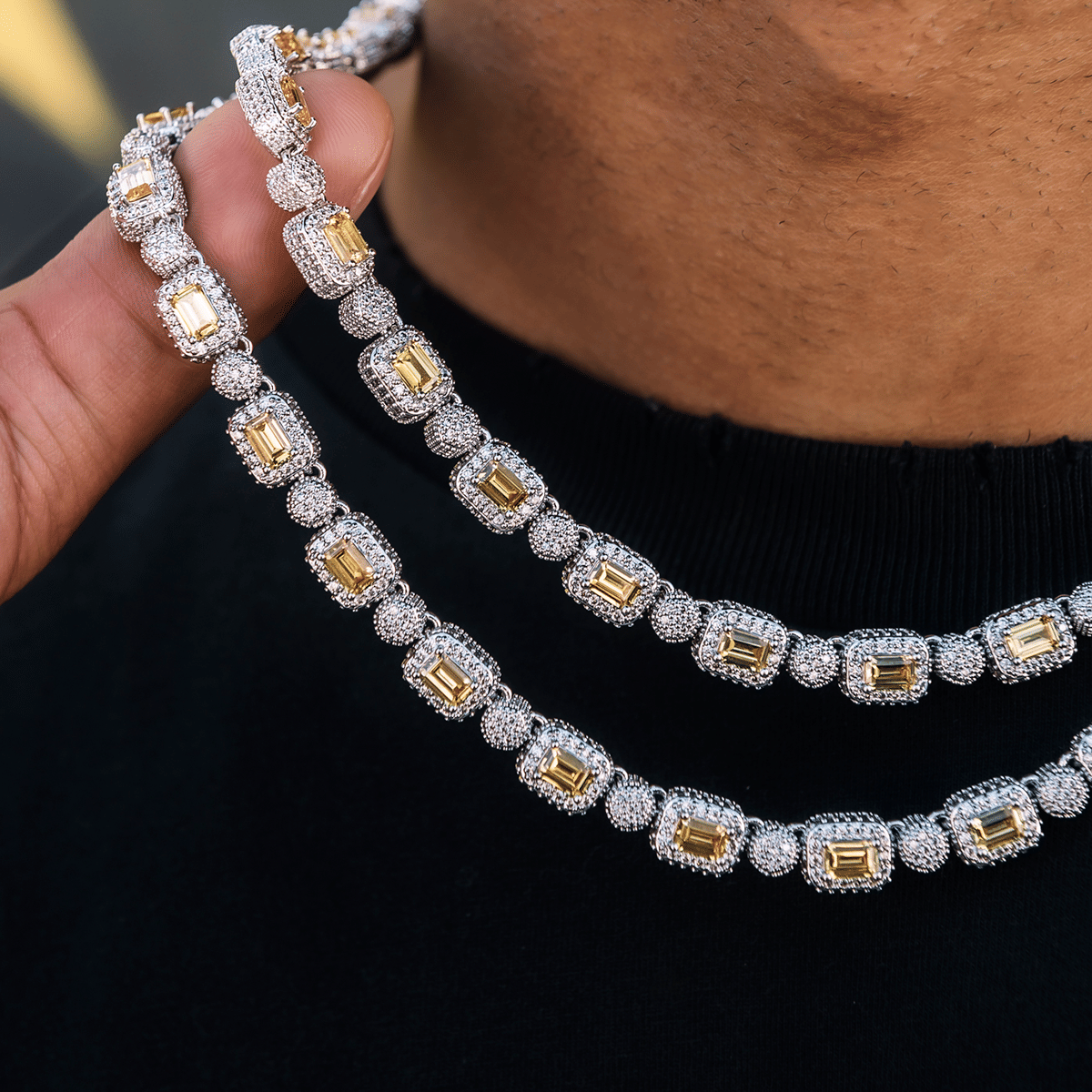 GLD Men Canary Baguette Pave Tennis Chain