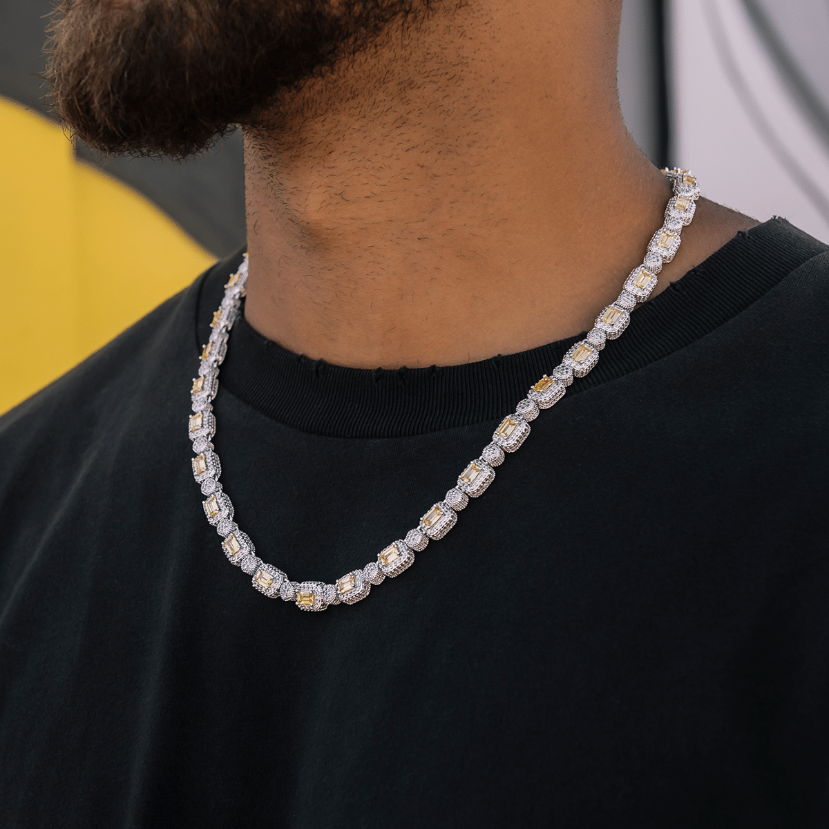 GLD Men Canary Baguette Pave Tennis Chain