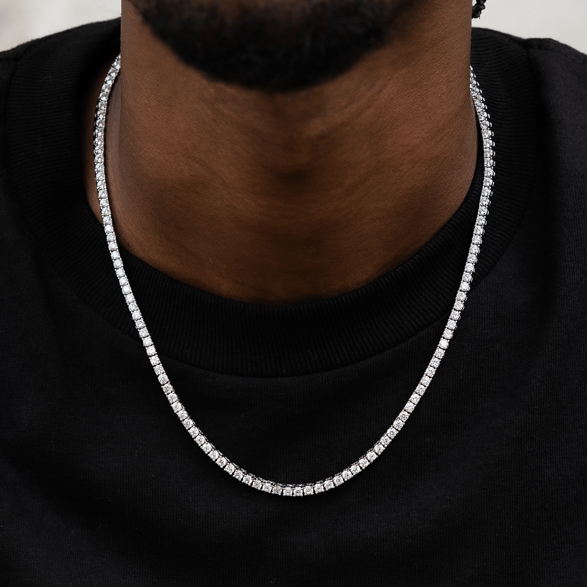 GLD Men Diamond Tennis Necklace in White Gold - 3 mm