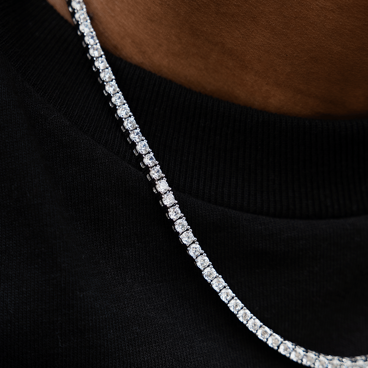 GLD Men Diamond Tennis Necklace in White Gold - 3 mm