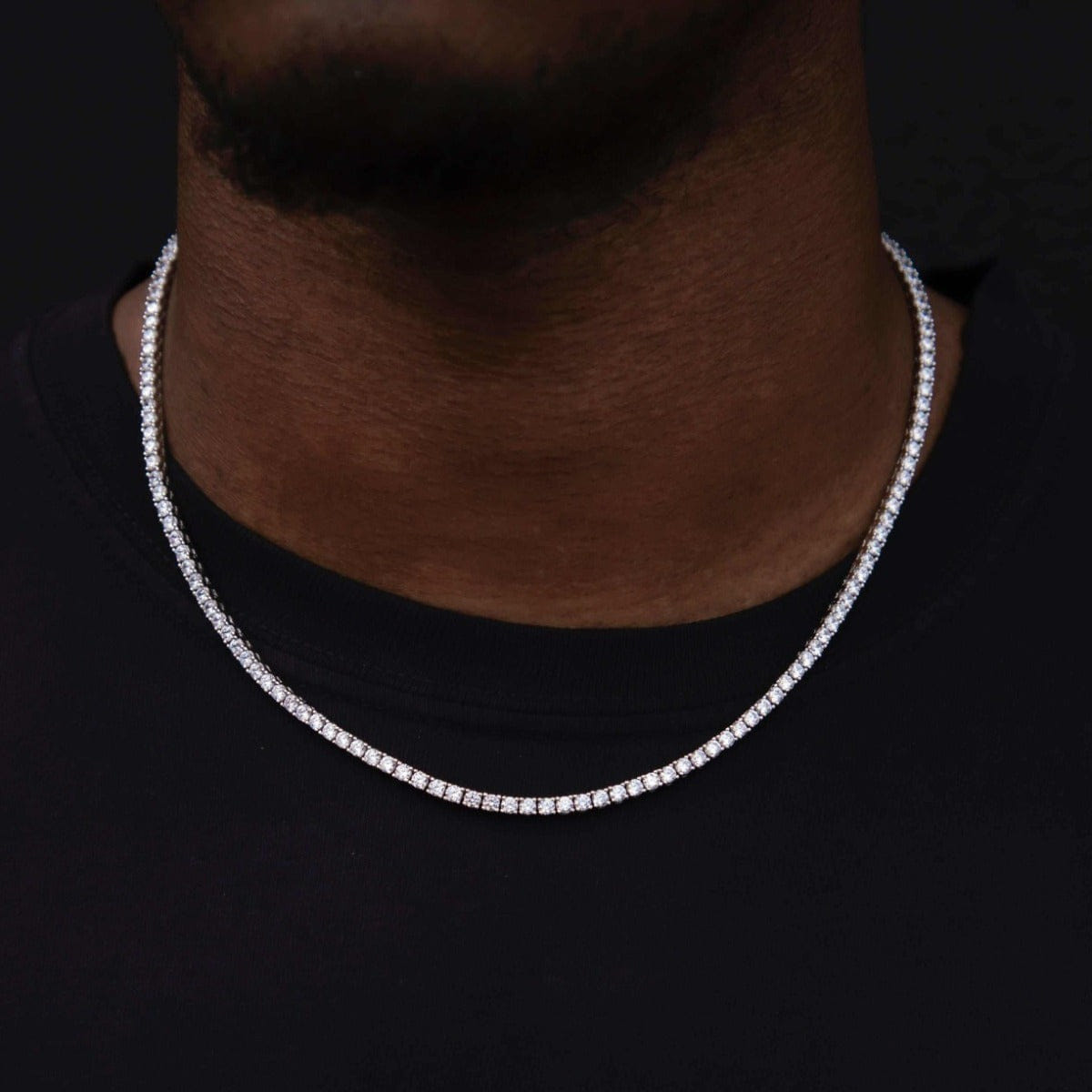 GLD Men Diamond Tennis Necklace in White Gold - 3 mm