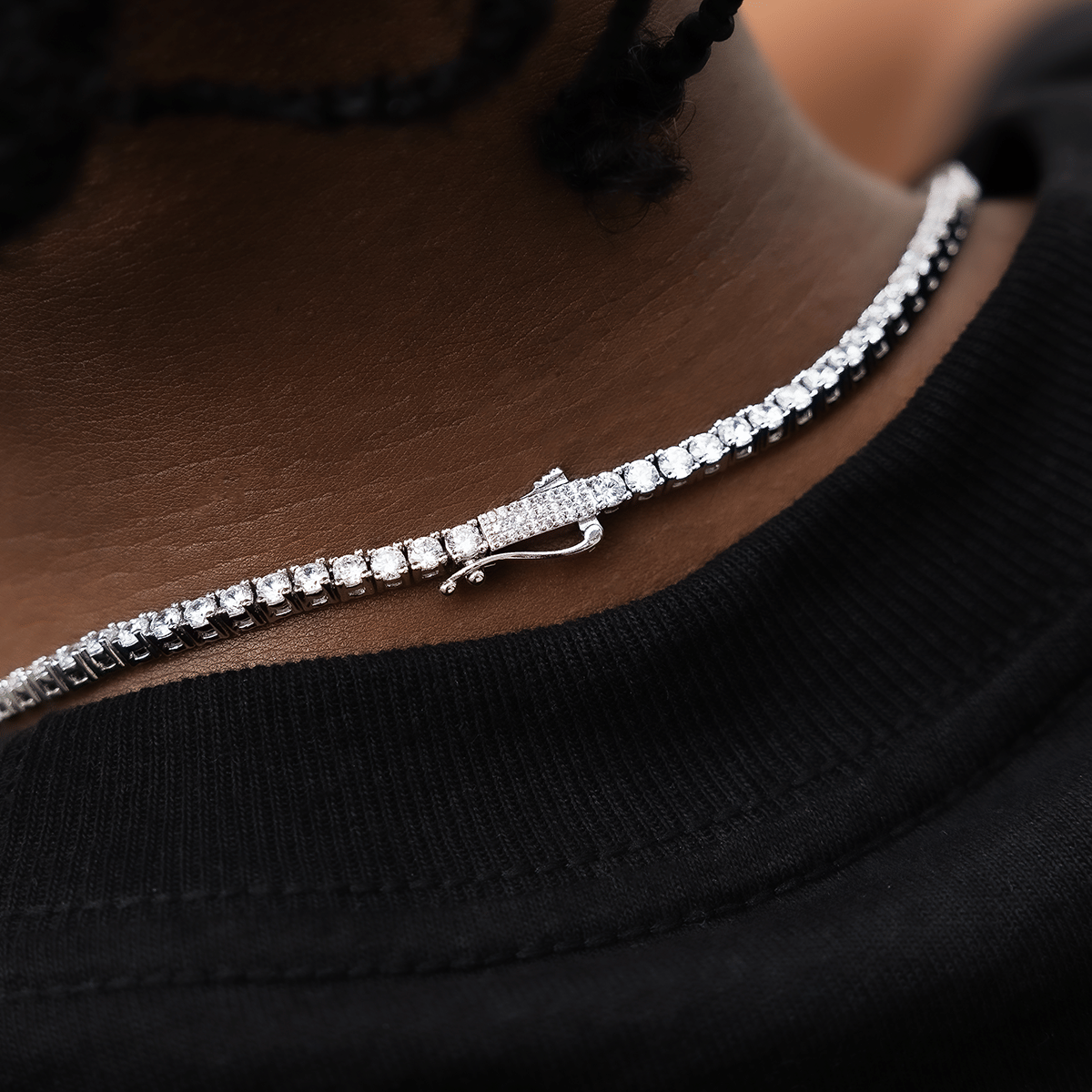GLD Men Diamond Tennis Necklace in White Gold - 3 mm