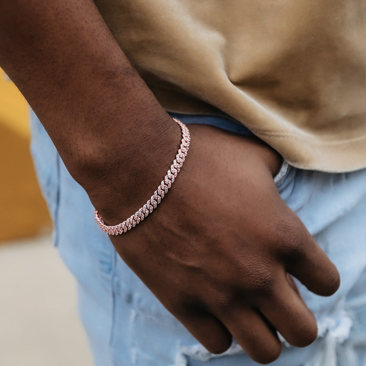 GLD Men Micro Diamond Prong Cuban Bracelet in Rose Gold - 6 mm