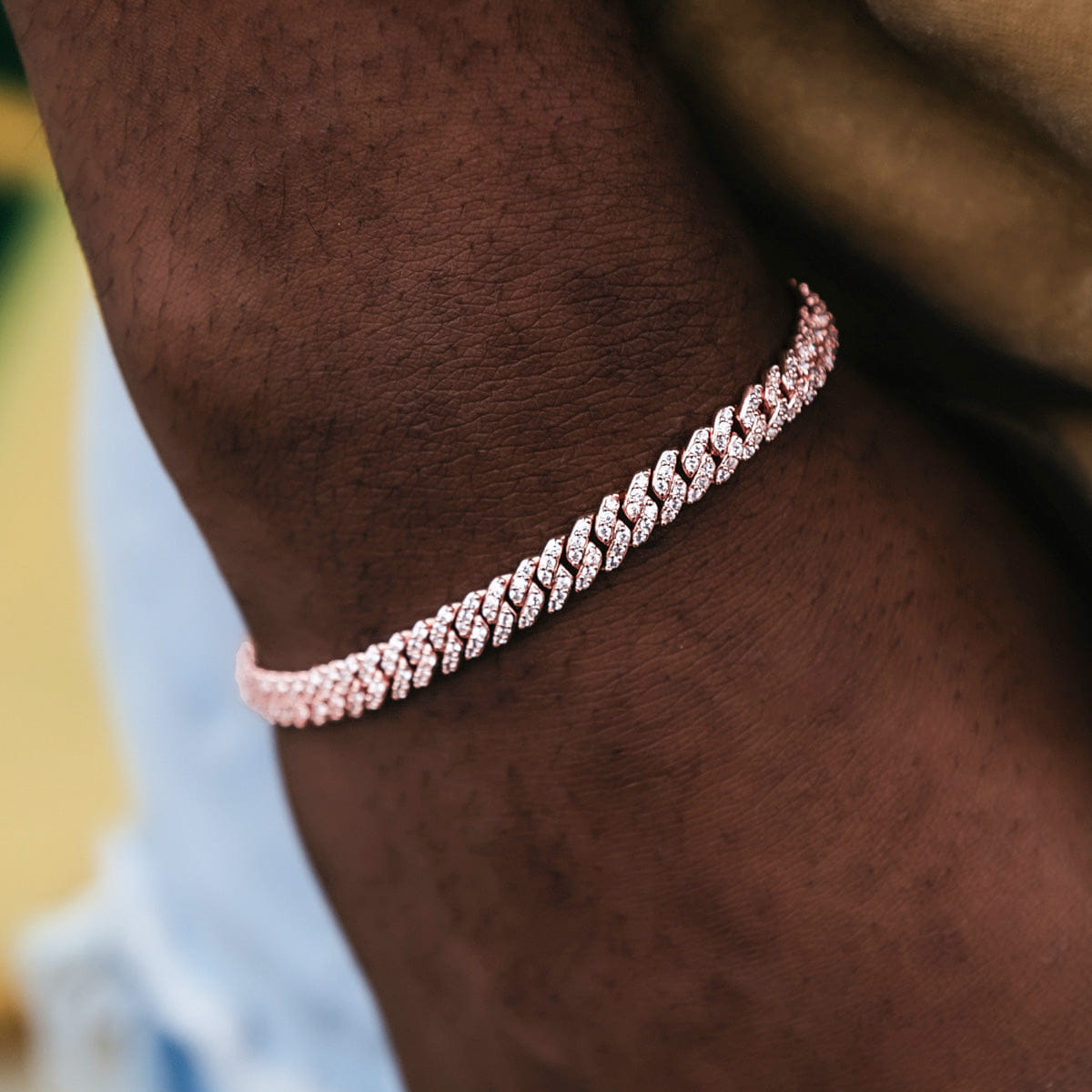 GLD Men Micro Diamond Prong Cuban Bracelet in Rose Gold - 6 mm