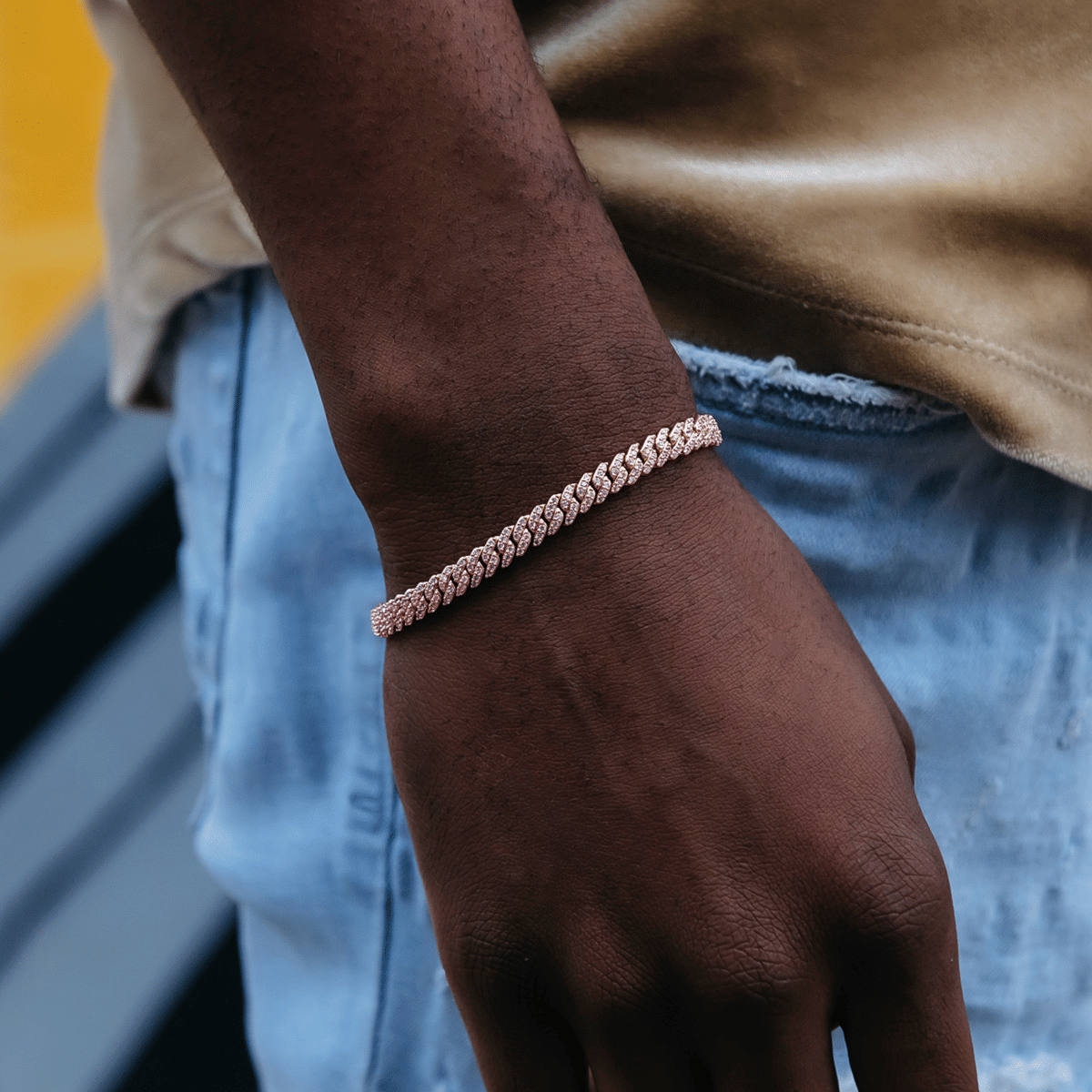 GLD Men Micro Diamond Prong Cuban Bracelet in Rose Gold - 6 mm