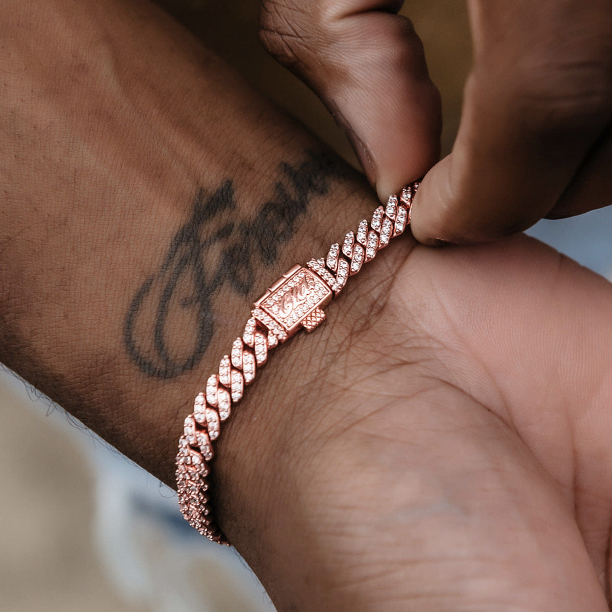 GLD Men Micro Diamond Prong Cuban Bracelet in Rose Gold - 6 mm