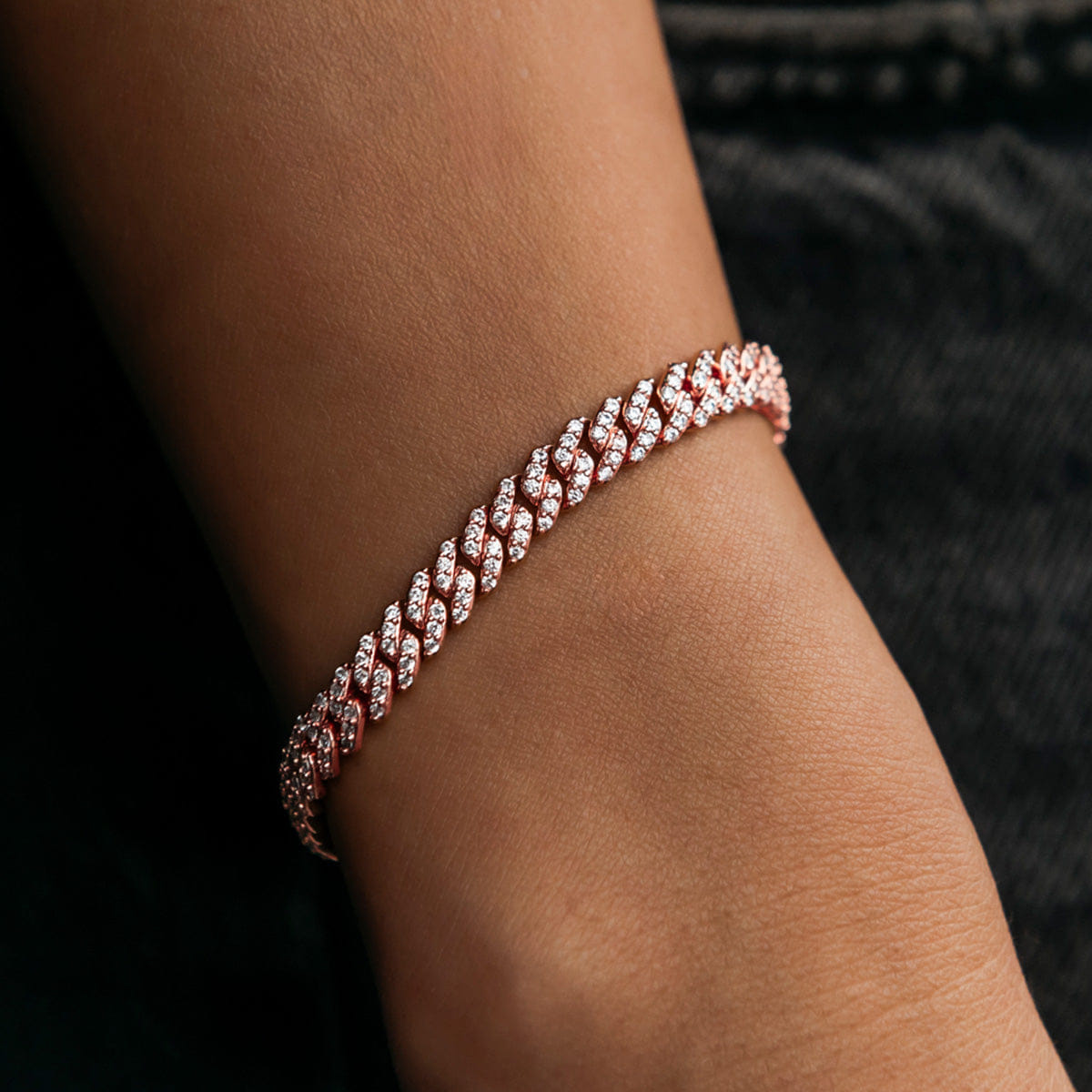 GLD Women Micro Diamond Prong Cuban Bracelet in Rose Gold - 6 mm