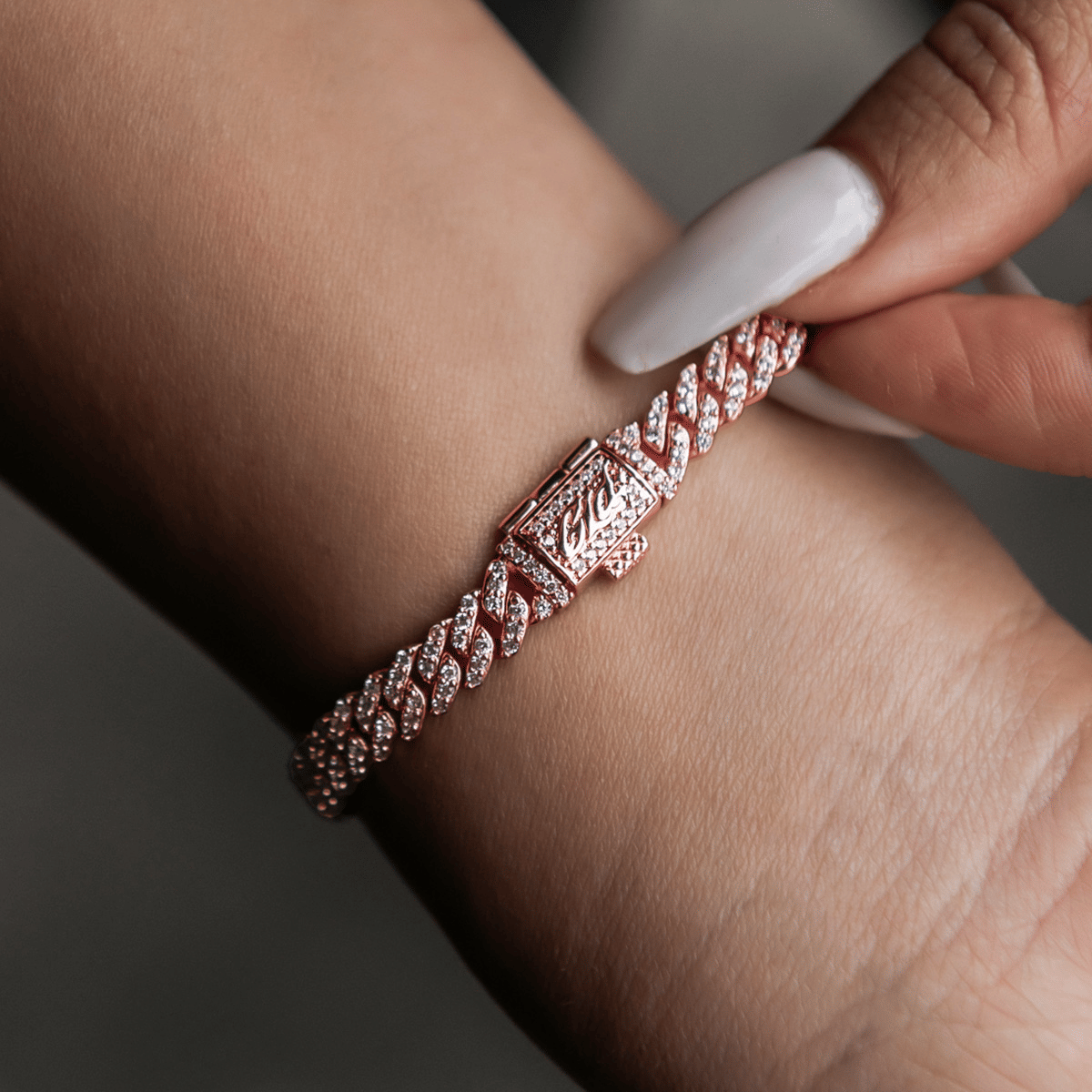GLD Women Micro Diamond Prong Cuban Bracelet in Rose Gold - 6 mm