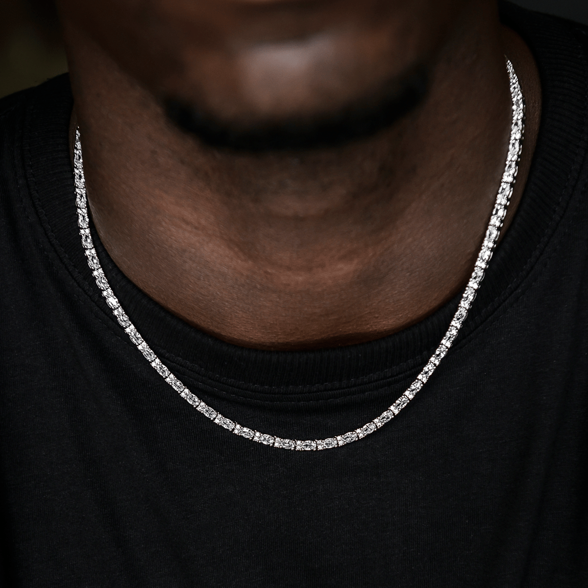 GLD Men Diamond Mixed Oval Cut Tennis Chain in White Gold - 3 mm
