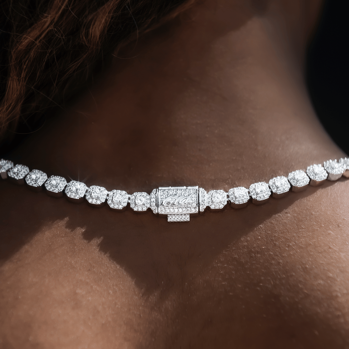 GLD Women Micro Clustered Rosary Necklace in White Gold - 6 mm