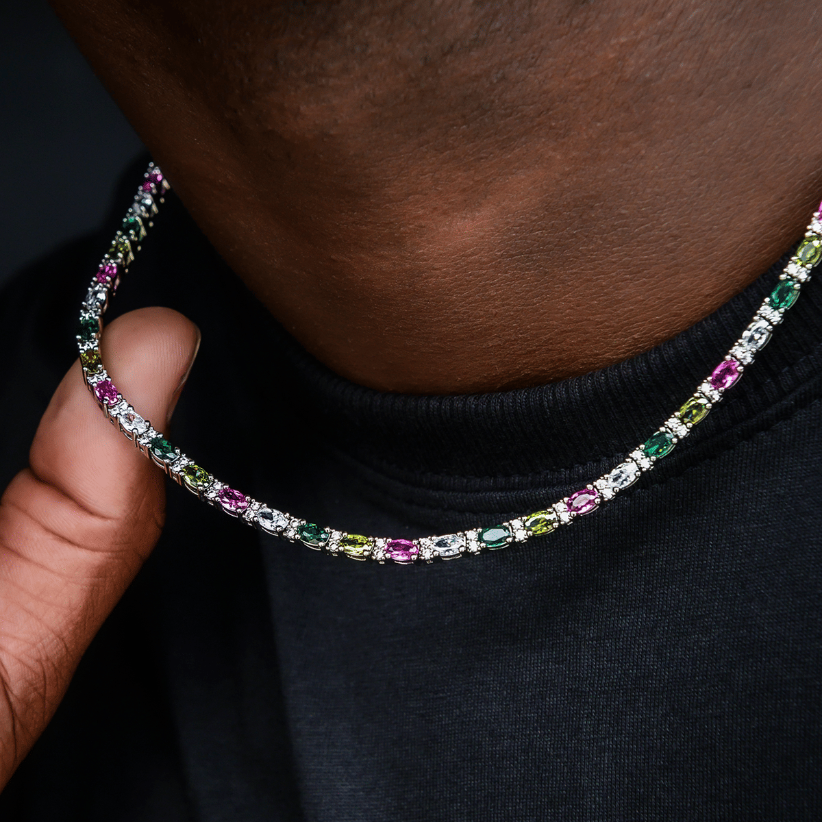 GLD Men Multicolor Mixed Oval Cut Tennis Chain - 3 mm