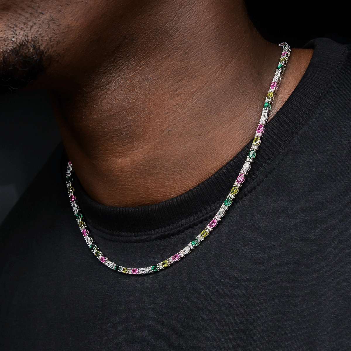 GLD Men Multicolor Mixed Oval Cut Tennis Chain - 3 mm