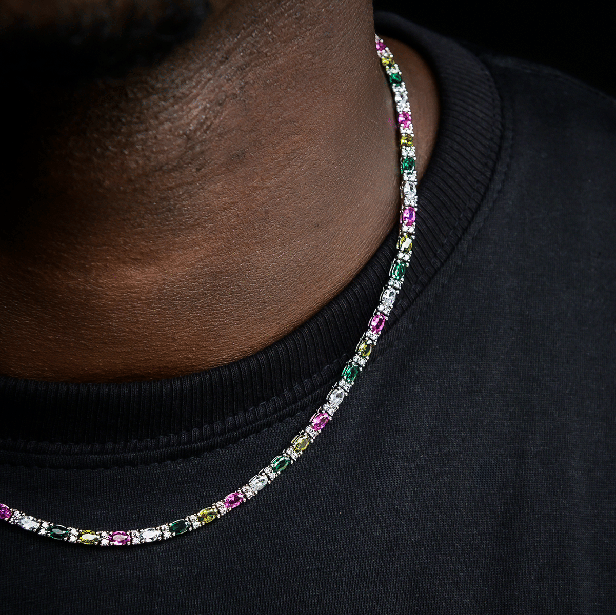GLD Men Multicolor Mixed Oval Cut Tennis Chain - 3 mm