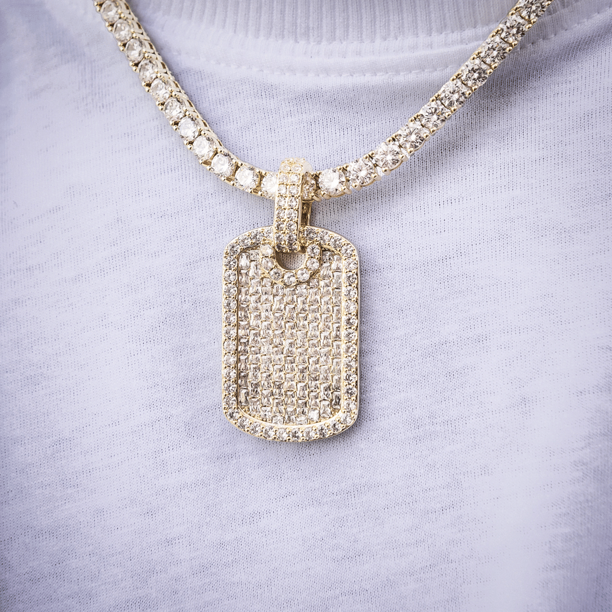 GLD Men Baguette Dog Tag Pendant in Yellow Gold