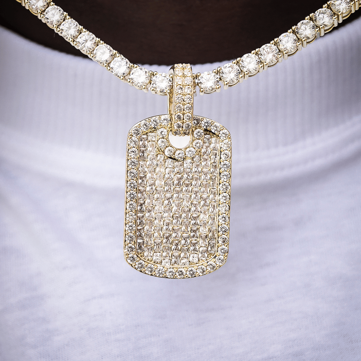 GLD Men Baguette Dog Tag Pendant in Yellow Gold