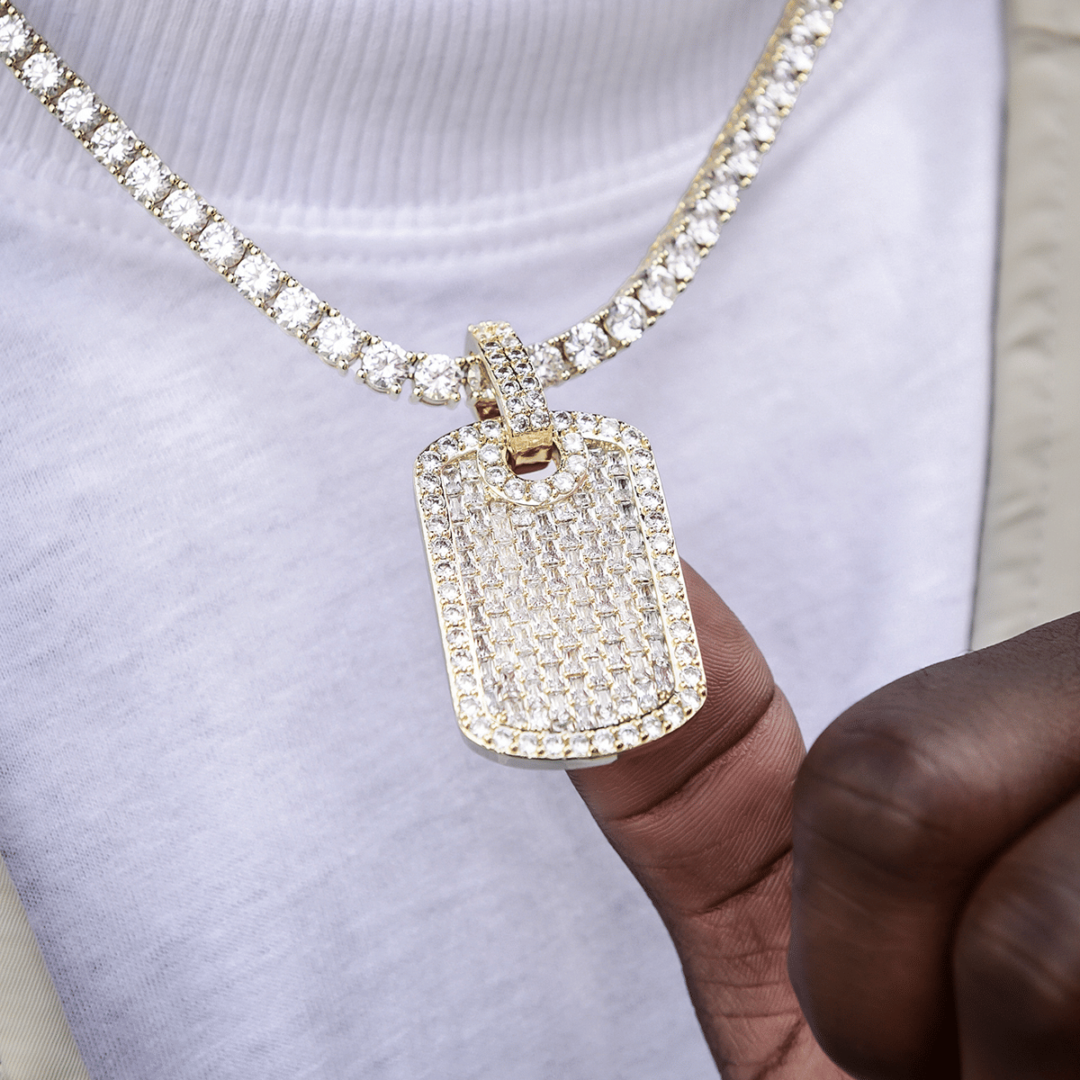 GLD Men Baguette Dog Tag Pendant in Yellow Gold