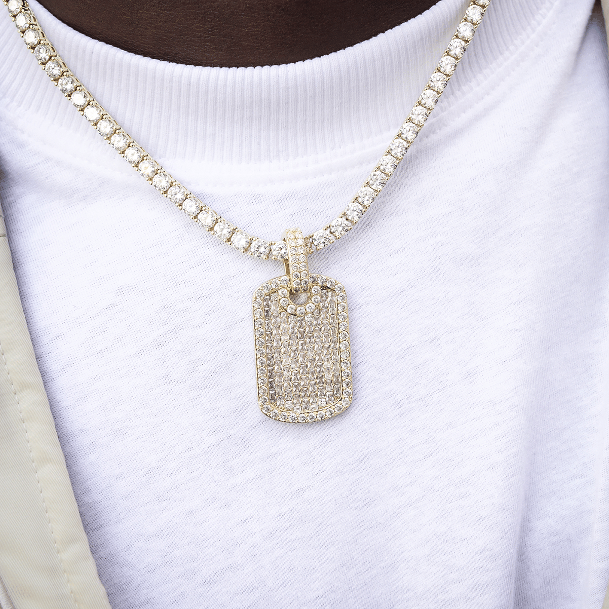 GLD Men Baguette Dog Tag Pendant in Yellow Gold