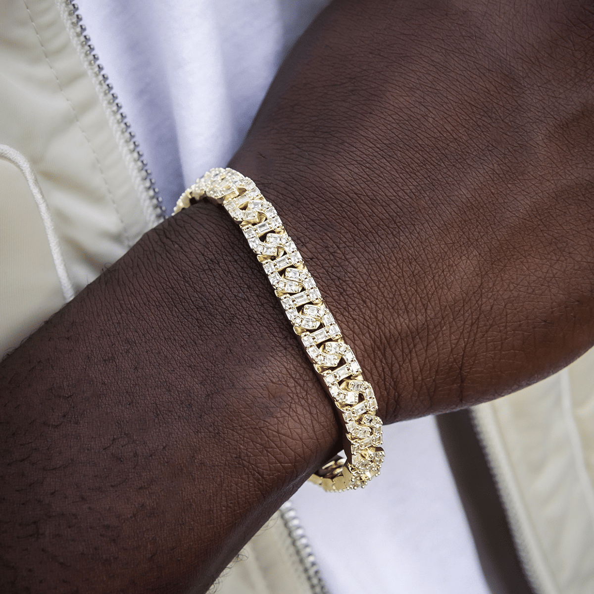 GLD Men Baguette Chain Link Bracelet in Yellow Gold