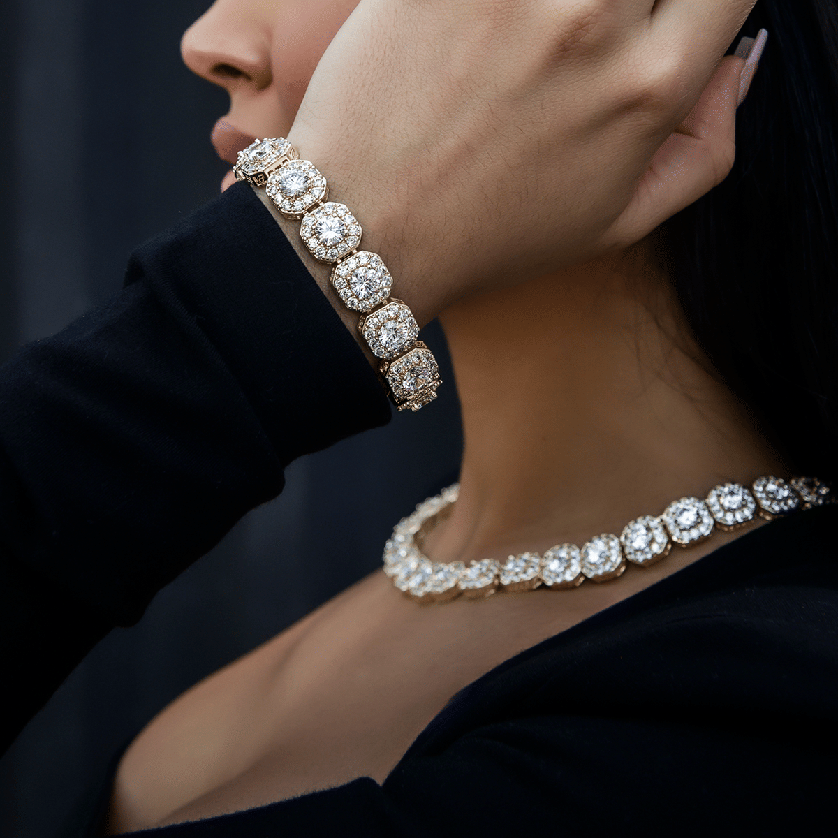 GLD Women Clustered Tennis Bracelet in Yellow Gold - 12 mm