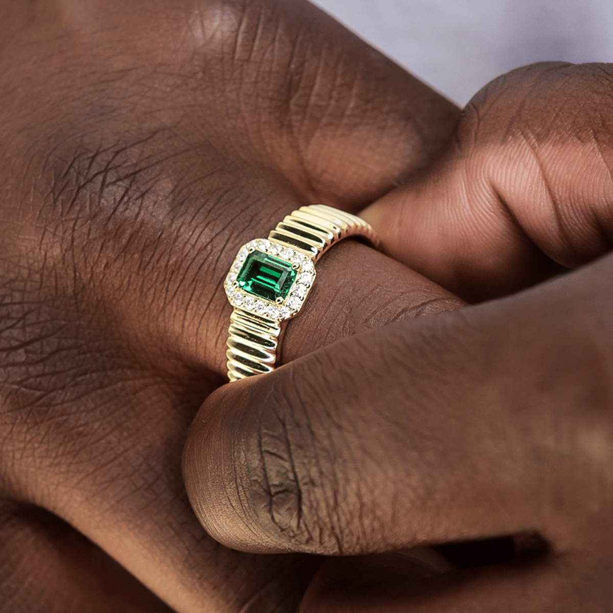 GLD Men Emerald Textured Ring in Yellow Gold Vermeil