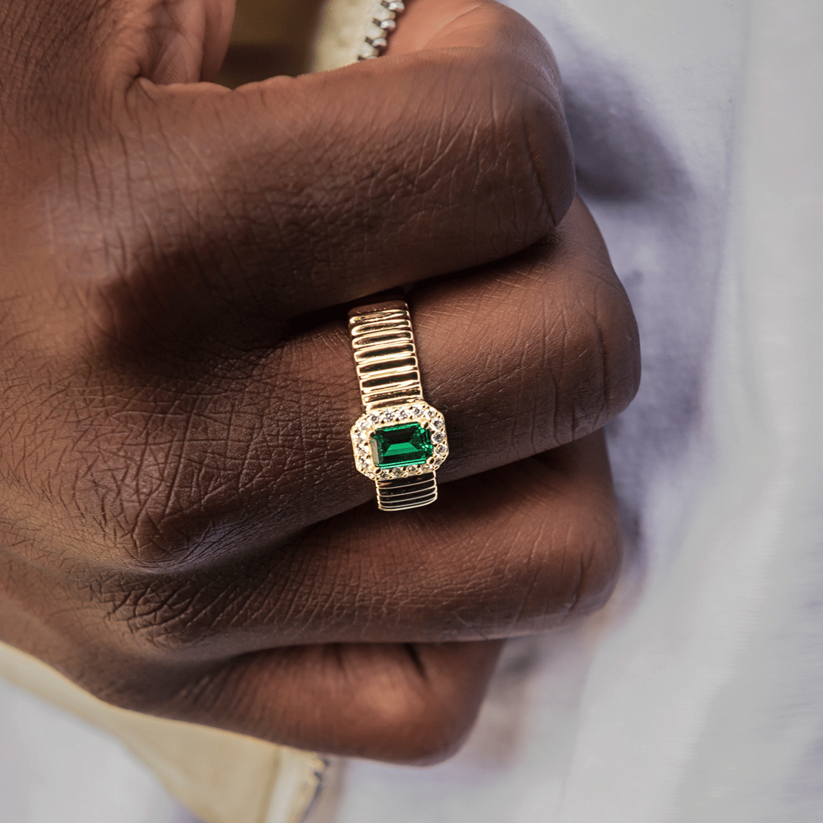GLD Men Emerald Textured Ring in Yellow Gold Vermeil