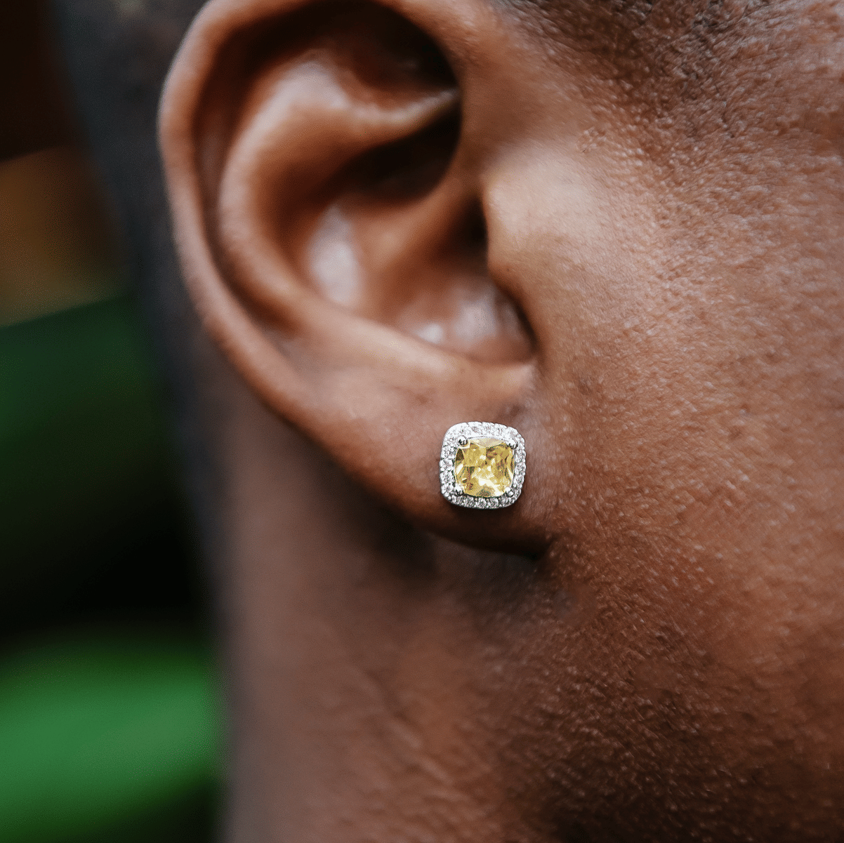 GLD Men Canary Cushion Cut Earrings in White Gold