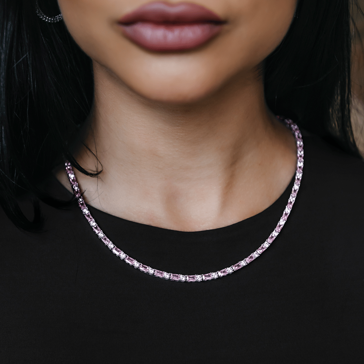 GLD Women Pink Diamond Baguette Tennis Necklace