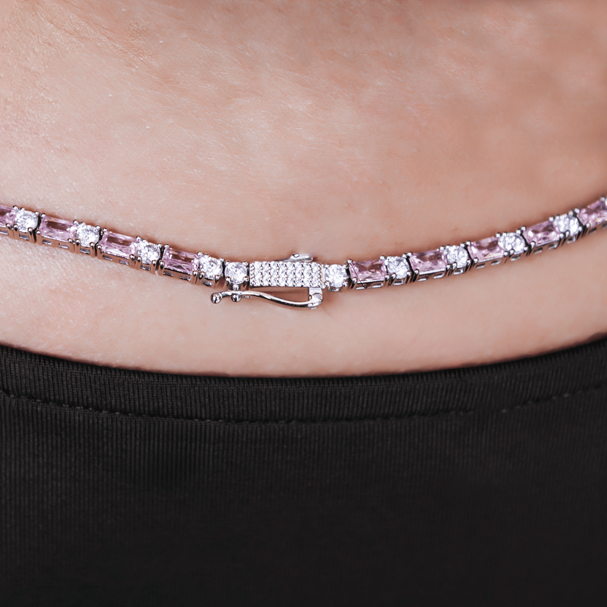 GLD Women Pink Diamond Baguette Tennis Necklace