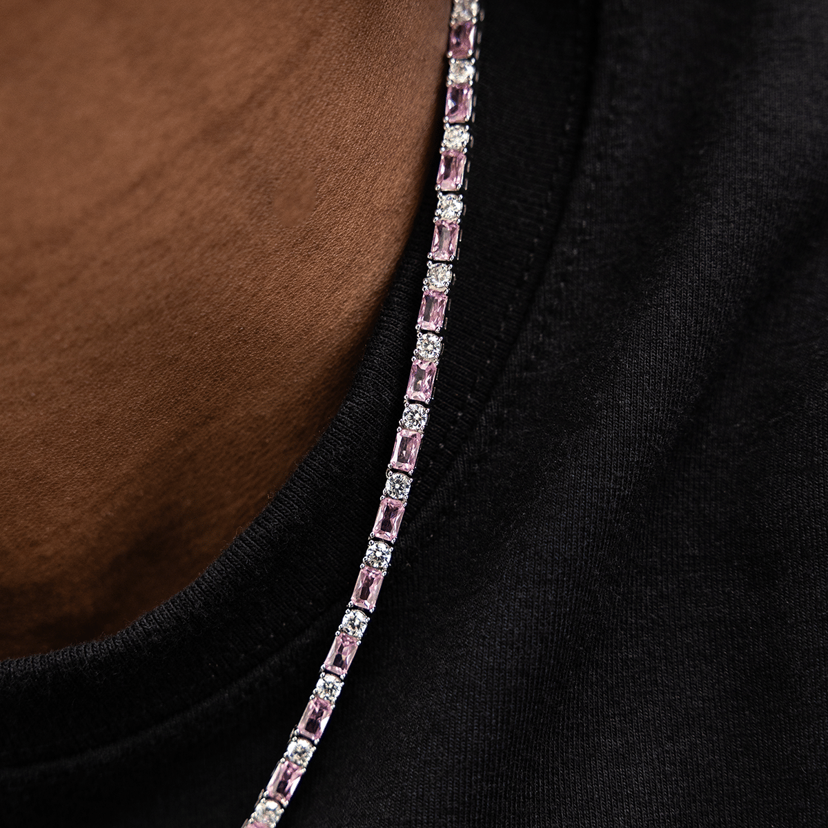 GLD Men Pink Diamond Baguette Tennis Chain