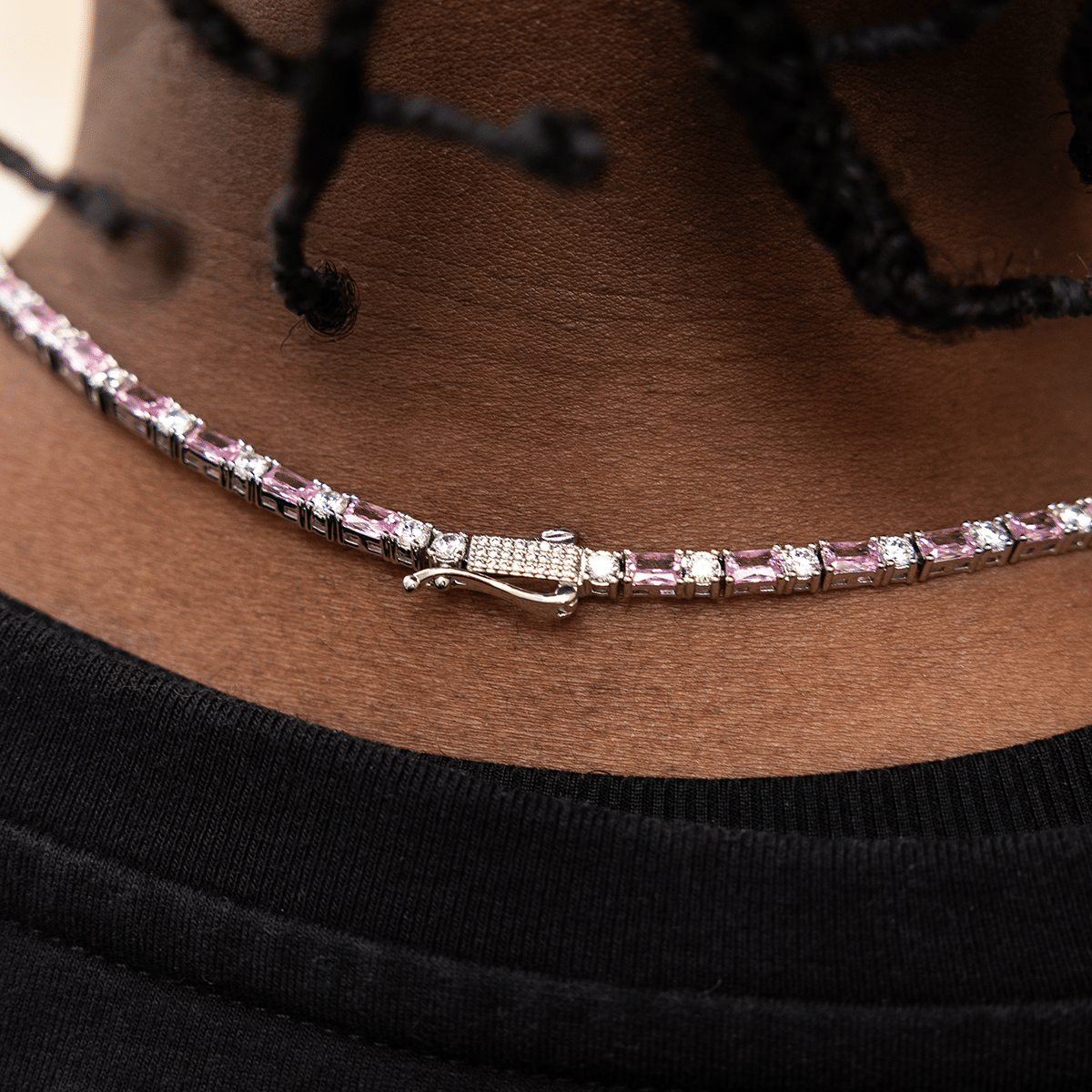 GLD Men Pink Diamond Baguette Tennis Chain