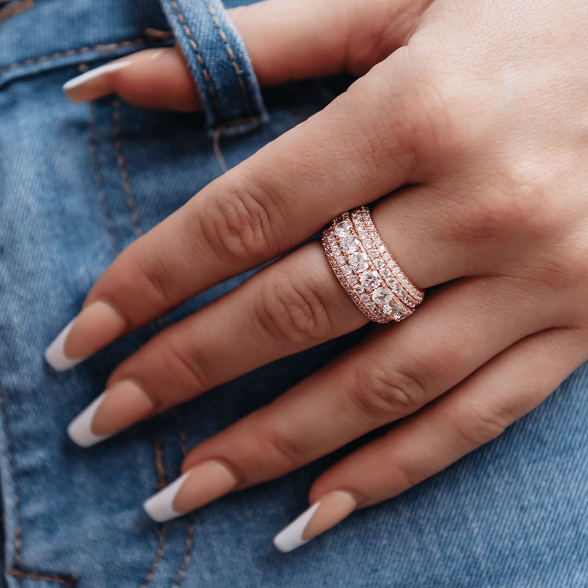 GLD Women 5 Layer Diamond Band Ring in Rose Gold Vermeil
