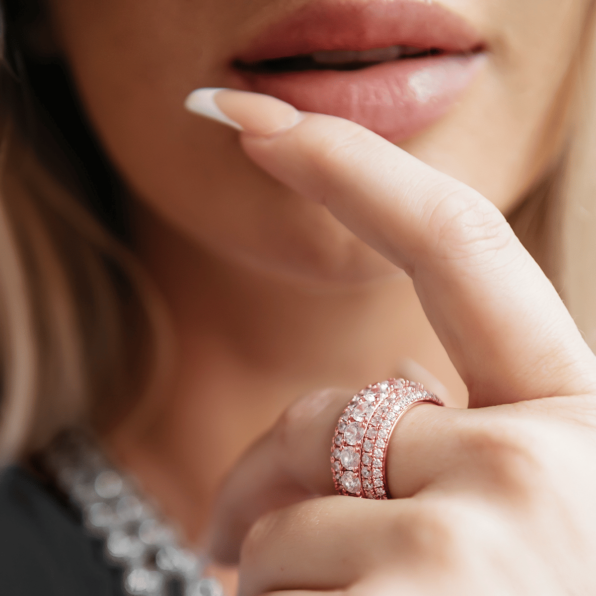 GLD Women 5 Layer Diamond Band Ring in Rose Gold Vermeil
