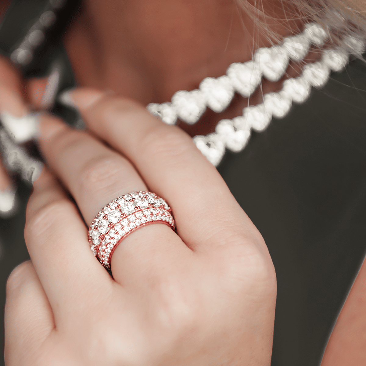 GLD Women 5 Layer Diamond Band Ring in Rose Gold Vermeil